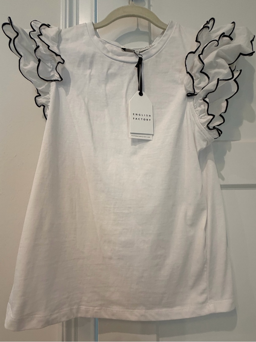 NWT English Factory White Tee with Black Tie Detail
